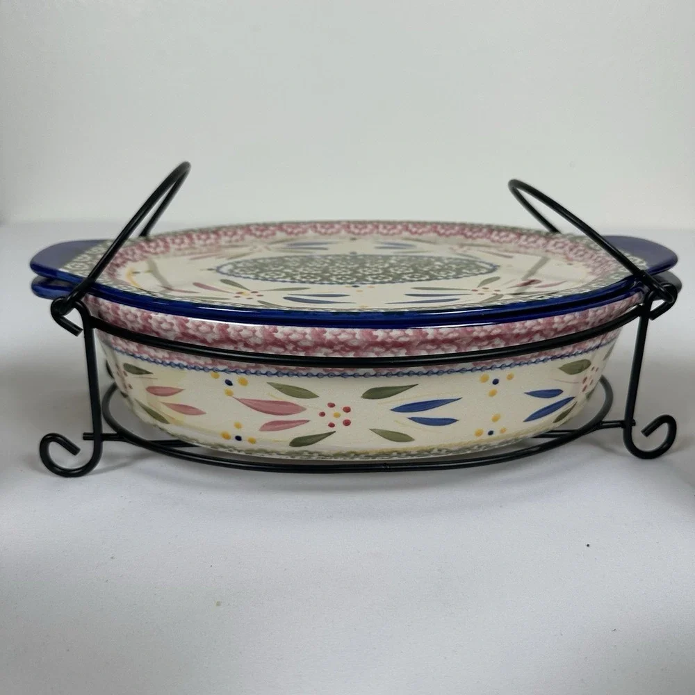 Temp-tations Old World 5pc Lidded Bakeware Set w/ Wire Racks Cobalt Trim